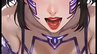 Cute Brunette Moaning and Show Tongue, Ai Animation