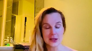 Blonde amateur MILF sucks and jerks for facial
