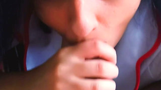 Sexy slut nurse on her knees for pov blowjob keeps sucking big cock after enormous facial cumshot