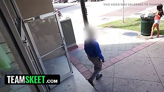 Snobby Cheerleader Gets Fucked by Security Guard After Shoplifting Lip Gloss