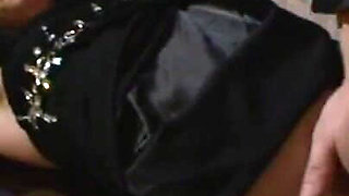 Humiliating bondage and pussy caresses
