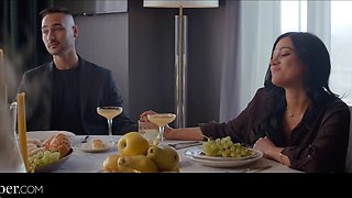 Two seductive wifes with amazing forms swapped their husbands for an awesome group sex