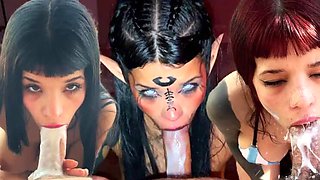 Amateur Latina Deep Throat Compilation - Sloppy Blowjob with Milk & Cum in Mouth