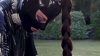 Rubber Doll Cock Teasing Rubber Bound Sub Outdoors