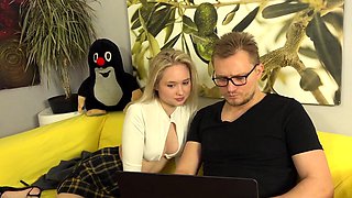 Sexy blonde can't wait for his hard cock