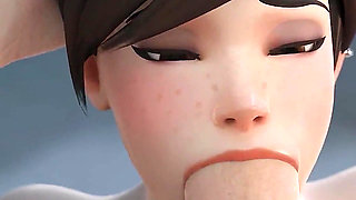Tracer & 3 Guys One by One - Blowjob, Anal & Fuck While Playing Game 3D Overwatch Porn