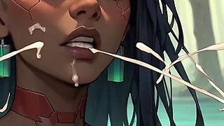 In an Dark-hued Forest, a Cyberpunk Gargle Devours a Penis. Hot Sex!