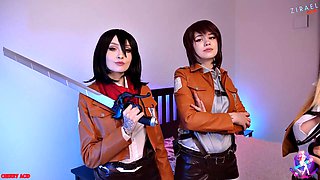 Mikasa, Sasha and Historia Pound Dripping Wet Pussies with Fingers and Devour Cunnilingus to a