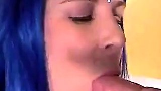 Blue-Haired Crossdresser Sucks Amateur Cock