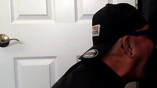 Gloryhole gaydaddy amateur sucks and wanks sturdy penis