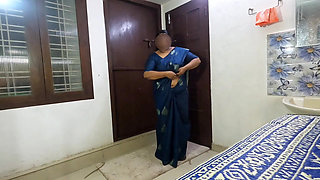 Sexy Bhabi in Blue Saree, Removing Saree to Show Here Sexy Chubby Body. Big Boss and Ass