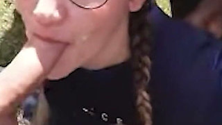 Nerdy Girl Swallows Loads During Dogging Session