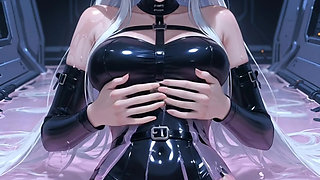 White haired elf anime girl fucks pink slime