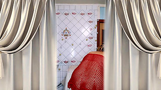 Hot Housewife Lukerya Changes Into a Red Bodysuit and Flirts in the Kitchen