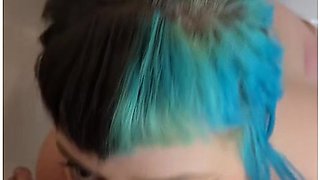 Piss Drinking Blue Haired Goth Slut Swallows Piss & Takes Huge Facial