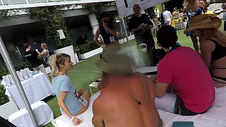 Beautiful dark haired chicks in an outdoor hardcore
