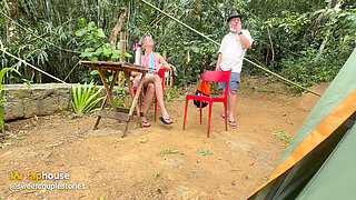 Naughty Woman Gives a Blowjob and Rides a Stranger at the Campsite.
