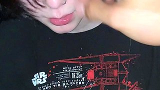 Dark haired amateur blowjob and handjob in fake taxi