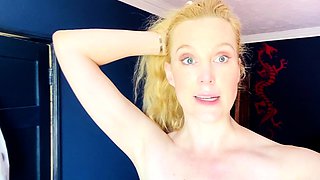Close up with teen blonde sex doll rubbing her cunt