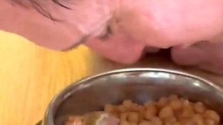 Lesbian`s Slave Has to Eat Dog Food!