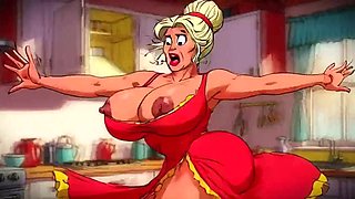 Classic Cartoon Style Nude Women in Kitchen
