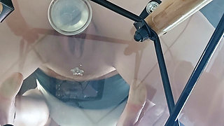 Close up translucent dildo fucking