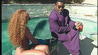 Ebony Hottie Janet Jacme Was Drilled and Got Her Curvy Ass Creamed Near the Pool by Famous Producer