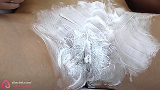 Erect Dicks Close-Up Pussy Shaving with Trimmer and Razor