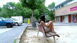 cute brunette slut with red lips