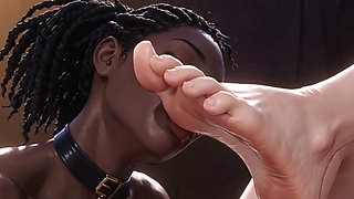 Interracial Foot Worship - Ebony Slave Serving Blonde Queen Feet