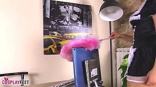 Mansion cleaning in tights \u2013 using feet to make you sperm