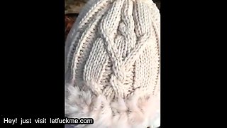 american cute girl in white jacket gives a snap blowjob with