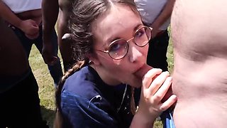 Darkhaired mom sucks 25 dicks for hubby enjoyment