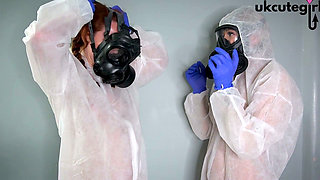 Gas Mask Nurses Give Hands-on Latex Glove Medical Treatment