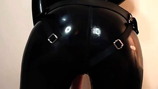Latex slut solo anal masturbation