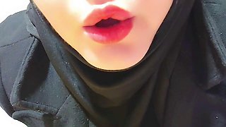 My hijab-wearing stepsister ejaculates on camera