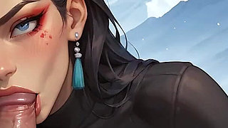 A Seductress Lies Sensually on Snow at a Japanese Shrine, Milk Spewing Out Down Her Body Against the Backdrop of Mount Fuji, Cherry Blossoms, and Torii Gates