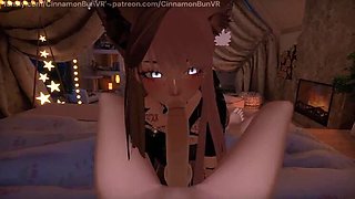 VR Blowjob - Submissive Girl Takes Rough Deep Throat in Hentai