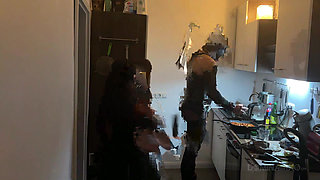Dominant MILF Stretches Latex Sub's Ass Wide in Kitchen