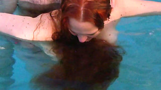 Underwater Outdoor Pool Sex with Long Hair Redhead Rapunzel MILF