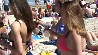 Horny girls taking off their tops on the beach: Big Tits, Amateur  Babe Porn