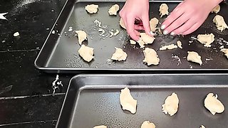 Sexy brunette babe with big cock jerking in solo