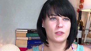 German black-haired achieves intense climax with dildo