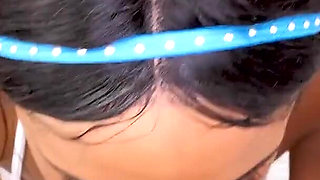 18 years old ebony Blue Skye POV suck white cock and cum swallow