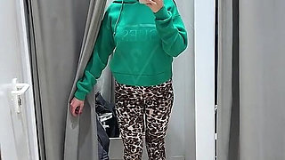 Try on Leggings and Pants, Boobs Tease, Pussy Flashing