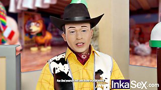 Busty Jesie Skinny Fucks Woodick Hiding from Andy in Toy Story Parody