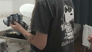 Step Daughter Cooks Dinner with Step Dad, Things Get Saucy and Start to Sizzle in the Kitchen