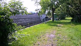 German chubby amateur sucks man cock in the park