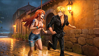 Nami Fucked Hard by Luffy and Zoro - Threesome on the Beach One Piece Uncensored Hentai