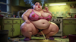 Smoking Pregnant BBW Pisses on Floor - Horny with Massive Belly